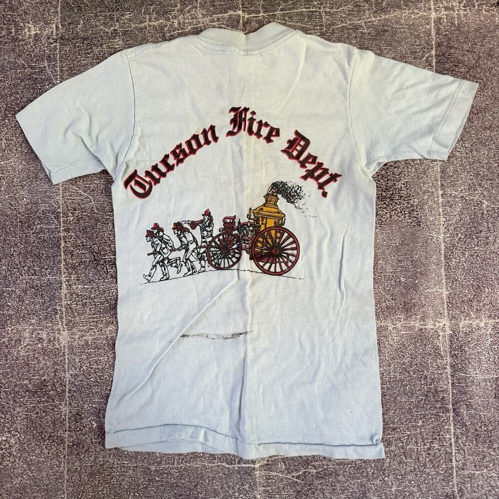 Boy's Vintage 70's Tucson Fire Department Old English Powder Blue T Shirt Sz M